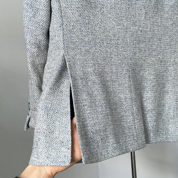 Vintage blue gray & white structured double vent Nino Cerruti wool tweed blazer - Picture 4 of 8